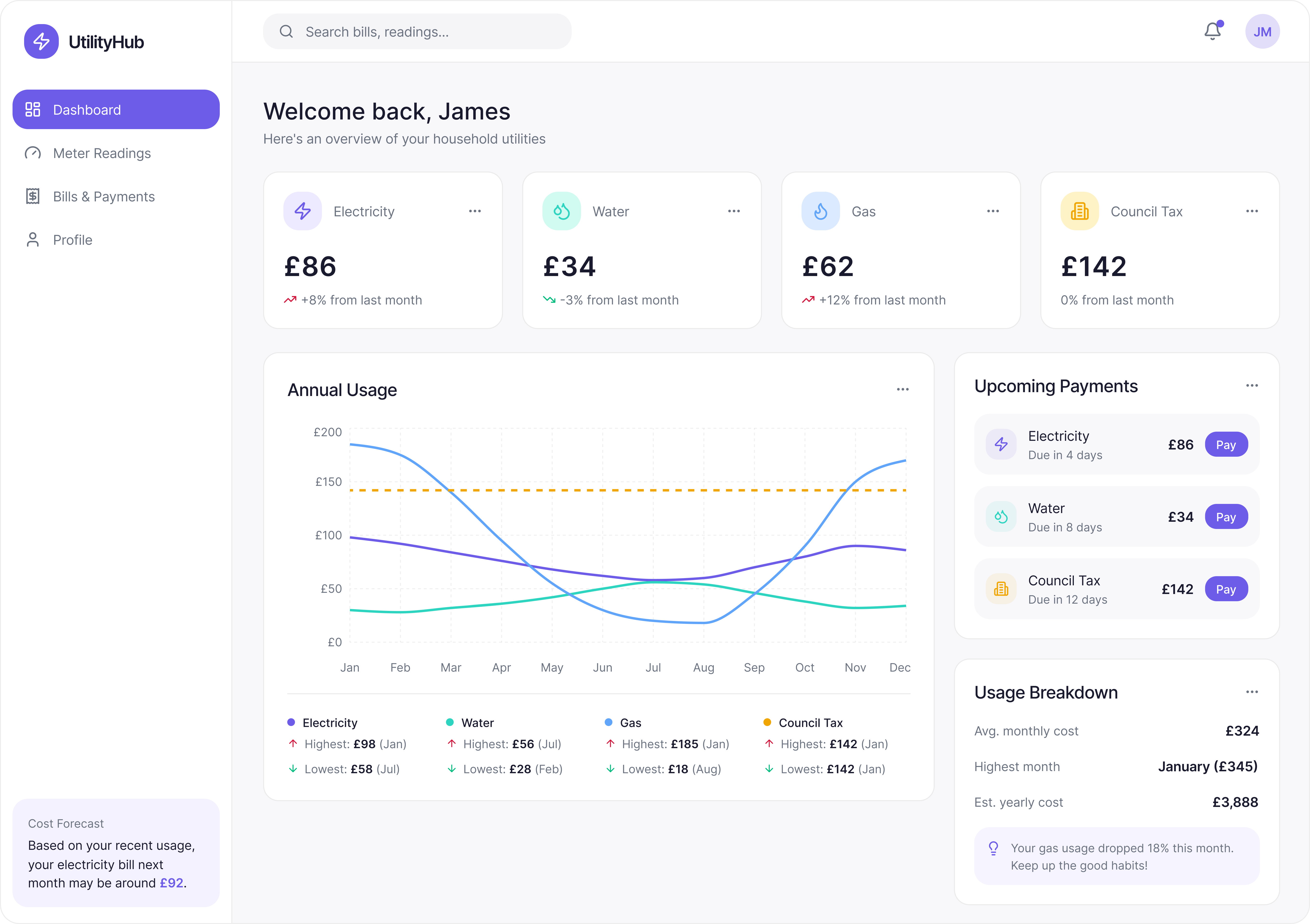 UtilityHub bills dashboard data desktop ui utility web