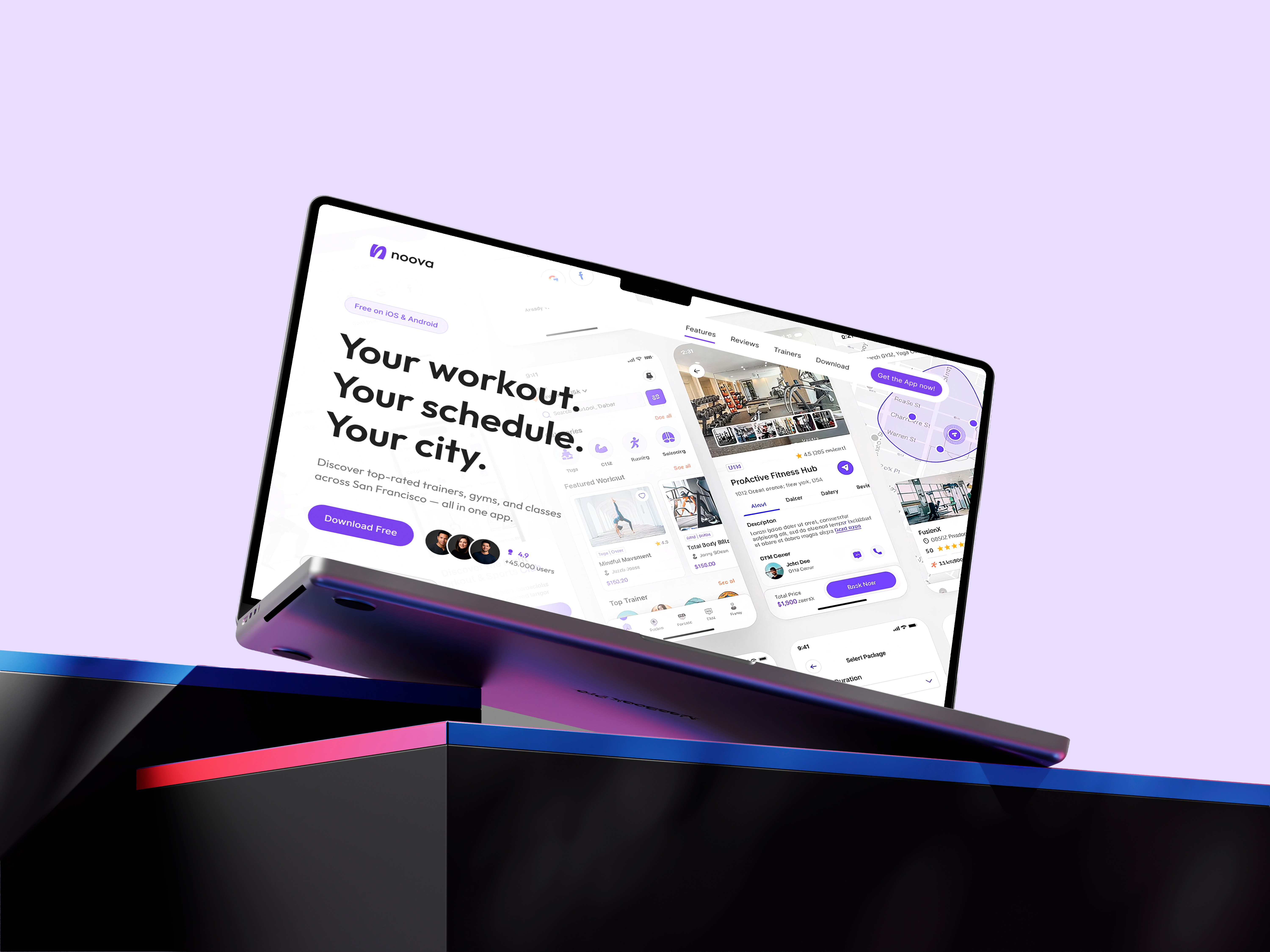 Noova — Fitness Discovery App Landing Page app design figma fitness landing page mobile app product design responsive startup ui ux web design website