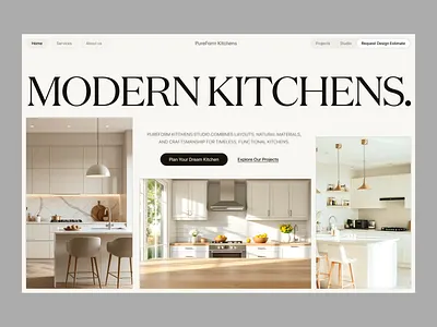 Kitchen Interior Design Website Hero Section cleanui designagency designinspiration editorialdesign herodesign homedesign interiordesign kitchendesign kitchenheader landingpage luxurywebsite minimaldesign modernwebsite uidesign uiuxdesign webdesign websitedesign websiteredesign winglyagency