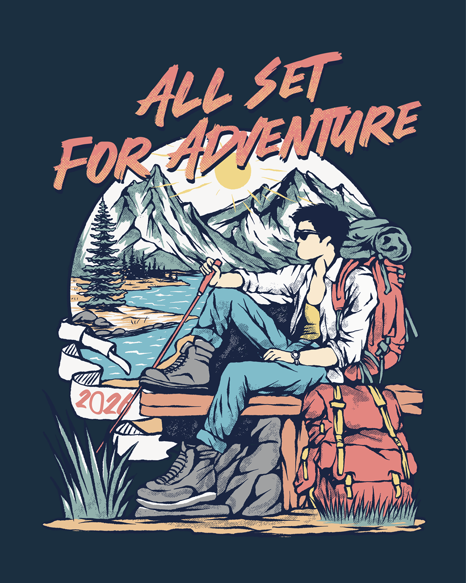ALL SET FOR ADVENTURE adventure apparel branding clothing drawing graphic design handdrawn illustration logo merchandise outdoor tshirt typograph vintage
