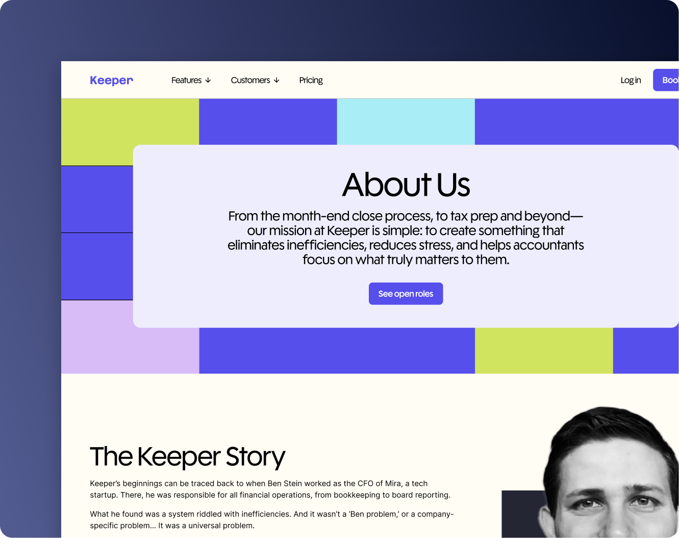 About Us page design about us b2b saas bookkeeping branding company about page design financial services fintech graphic design growth marketing marketing design product marketing saas technology tax product ui ux web design who we are why us