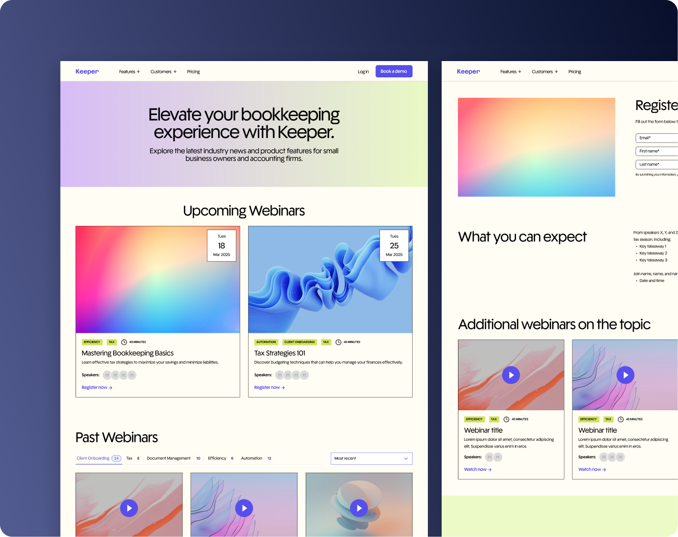 Webinar main page & webinar signup page design b2b saas bookkeeping branding design event landing page event registration event signup financial technology graphic design saas technology ui ux web design webinar webinar landing page webinar registration webinar signup