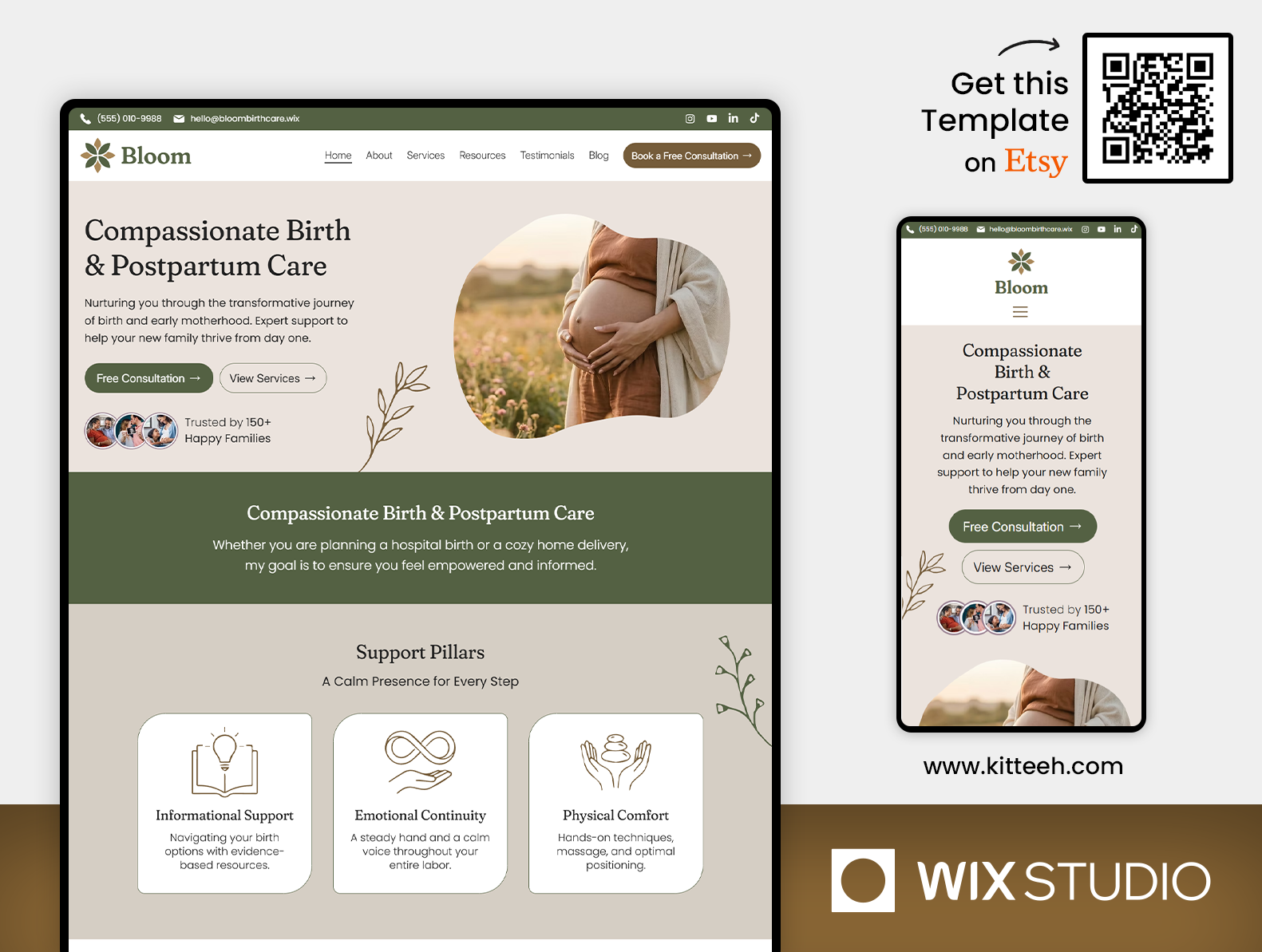 Doula & Midwife Wix Studio Website Template birth center birth support caregiver support doula services family wellness feminine design healthcare template healthcare ux holistic care maternal health maternity design midwife website midwifery motherhood newborn care patient portal postpartum care pregnancy website soft minimalist wellness ui
