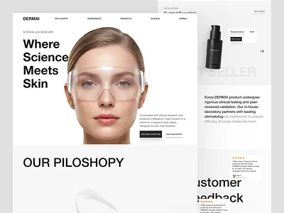 DERMAI - Beauty Website beauty website clean cosmetics website gray landing page light luxury website modern modern website monochrome product design skincare brand skincare website ui ui design user interface ux web design website