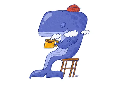 Coffee Whale 2d beanie big fish cg character coffee digital art illustration illustrator mammal whale