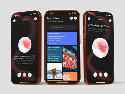 AI Notetaker Mobile App ai assistant ai interface ai notetaker ai productivity ai workflow app design design digital notes meeting notes mobile app note manager note taking productivity app smart notes smart productivity task notes ui ux voice notes voice transcription