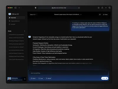 Gibrun AI - AI Chatbot Animation ai bot ai communication ai workflows airesearch animation chatbotdesign chatgpt clean dashboard design gemini glassmorphism motion motion graphics productdesign smart assistant ui ui design uimotion uiux