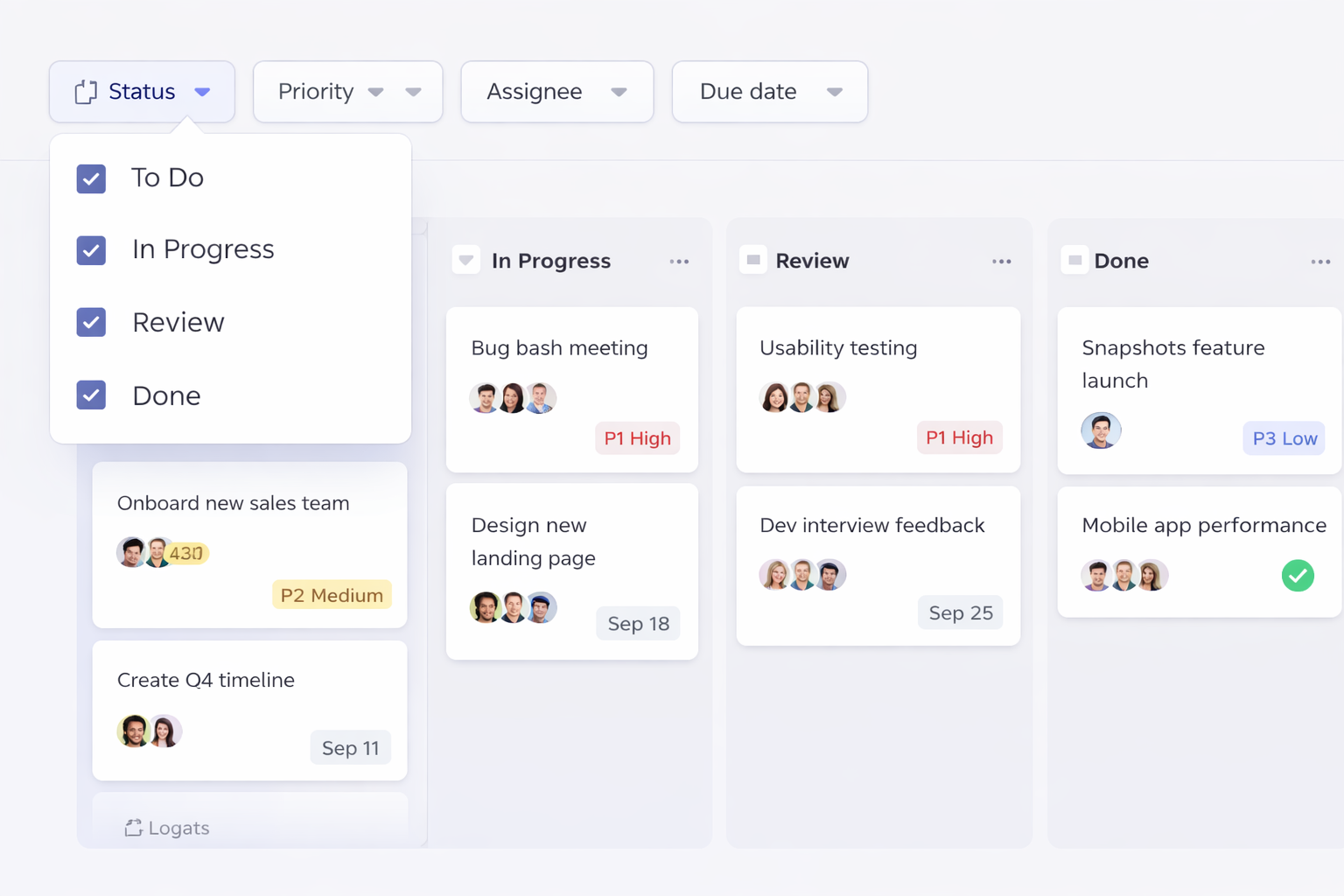 Board Filter Dropdowns – Dashboard UI