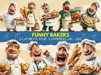 Funny Baker Clipart Set, Baking Characters for Scrapbooking baker clipart baker men png baking planner clipart clipart for planner cute baker character funny baker men quirky baker clipart quirky baker men
