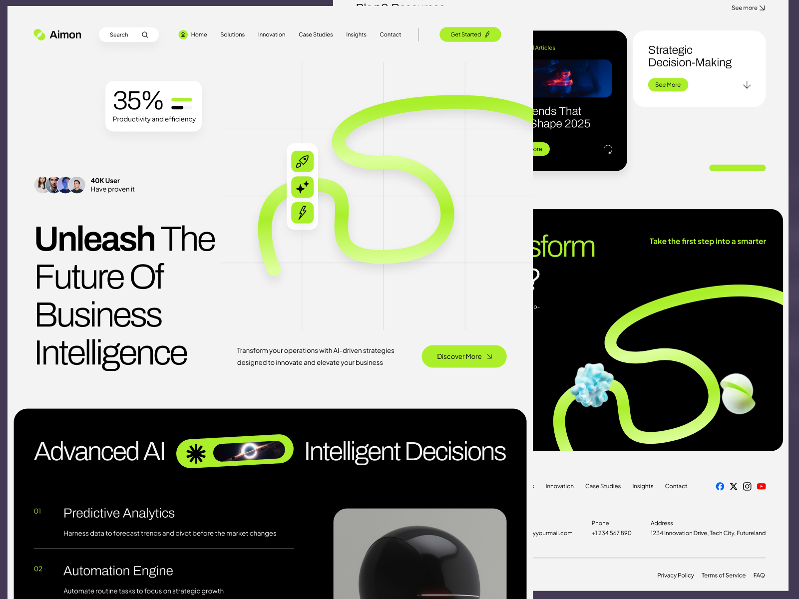 Future-Ready Business Intelligence Platform 📈 ai solutions ai technology automation business intelligence conversion focused corporate website cta design dark mode dribbble figma future of business hero section landing page predictive analytics saas landing page startup website tech innovation testimonials ui web design
