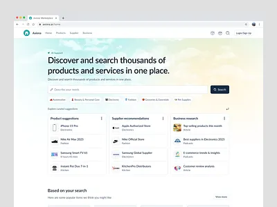 AI Marketplace Landing Page ai ai assistant ai assistant shopping ai ecommerce ai marketplace ai marketplace landing page ai marketplace website design ecommerce homepage landing page marketplace minimal modern product shopping ui ui design ux design website