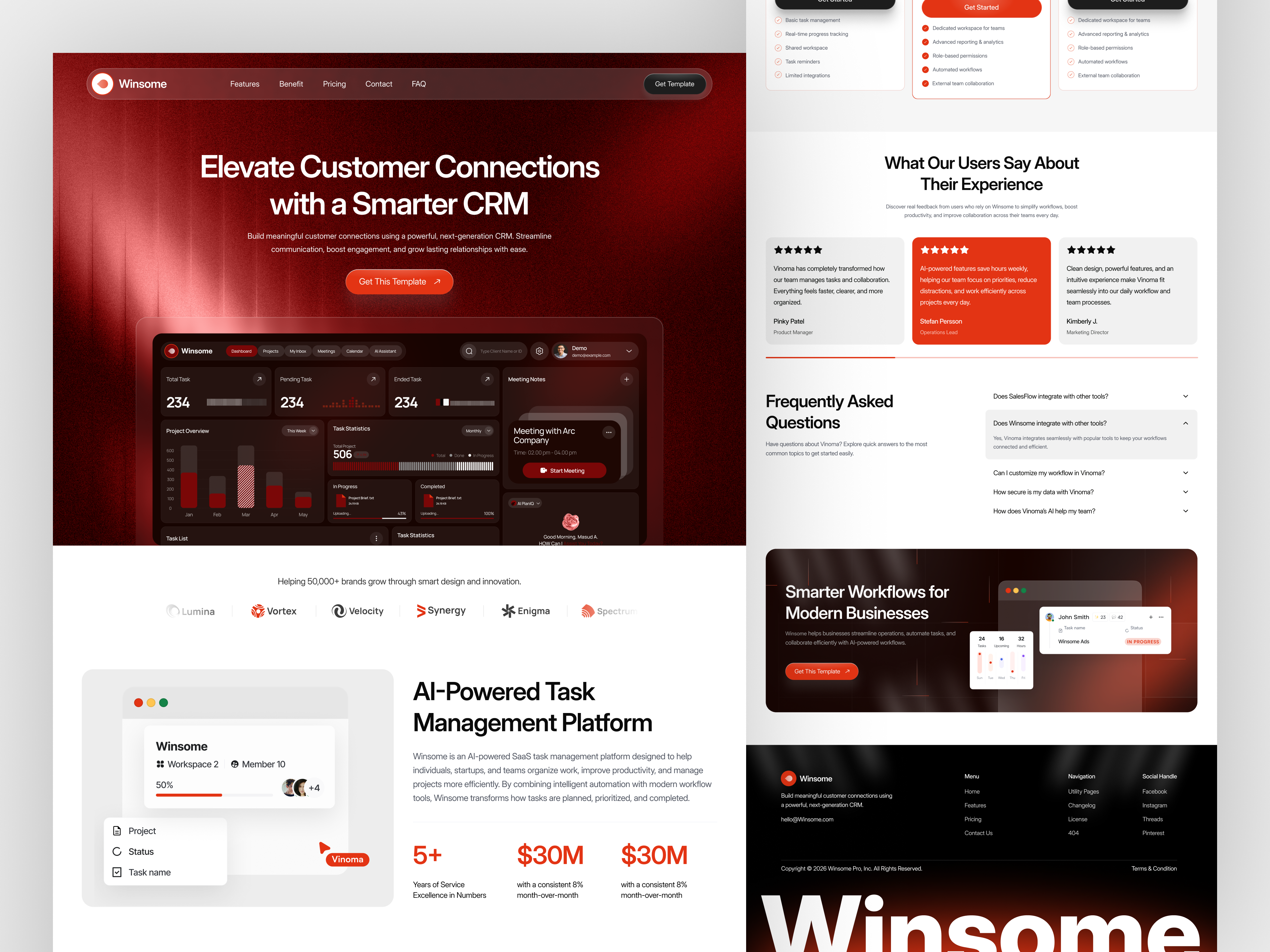 Winsome – Smart CRM & Workflow SaaS Landing Page ai crm crm dashboard crm website landing page product saas saas landing page saas platform saas website task management web design workflow