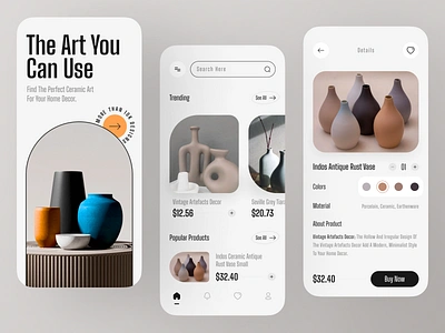 Ceramic Art Online Store UI android app app design app ui ceramic ceramics cup ecommerce ecommerce app handmade home decore ios app mobile app mobile design online shop online store porcelain pot product design ui design vase