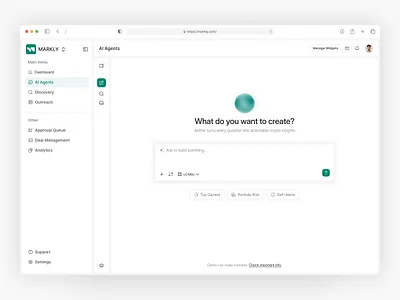 Markly - Influencer Marketing Platform - AI Agent Page ai agent dashboard ui product dashboard product design saas dashboard tech dashboard