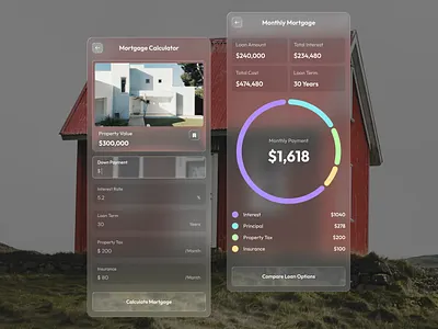 Mortgage Loan Calculator application glass glassmorphism mortgage ui ux