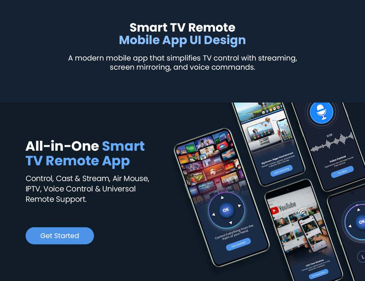 Smart TV Remote – Mobile App UI Design android app app design graphic design interaction design mobile app modern ui smart tv ui user interface ux