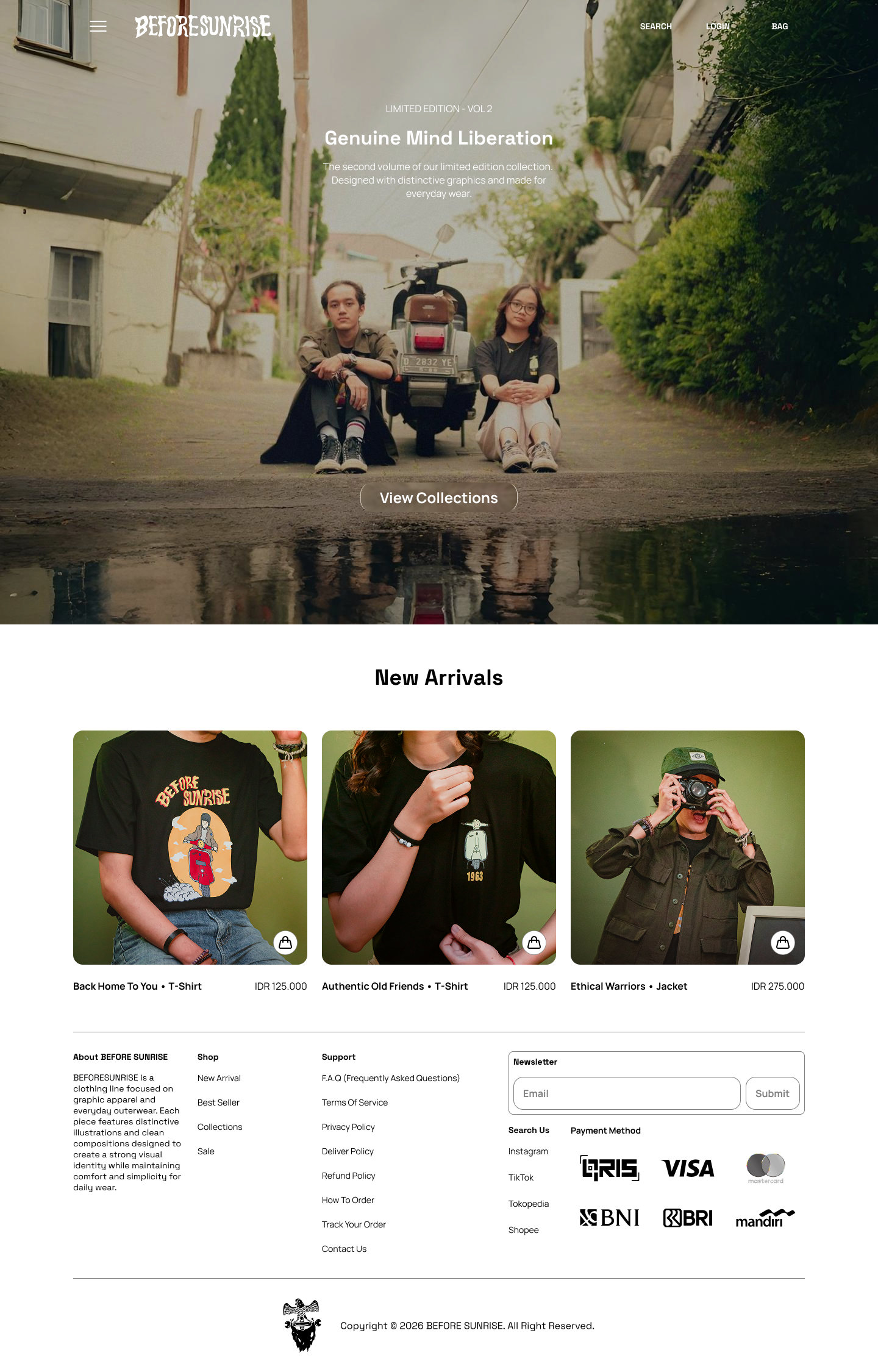 BEFORESUNRISE - Clothing Line Web Design bag page cart page catalog page checkout page clothing line clothing web design figma landing page payment page product details product list ui ui design uiux ux web design web ui design