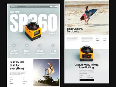 Product Landing Page - Editorial layout activity bold branding camera card clean design e commerce editorial homepage kodak landing page magazine outdoor shopping sport typography ui website whitespace