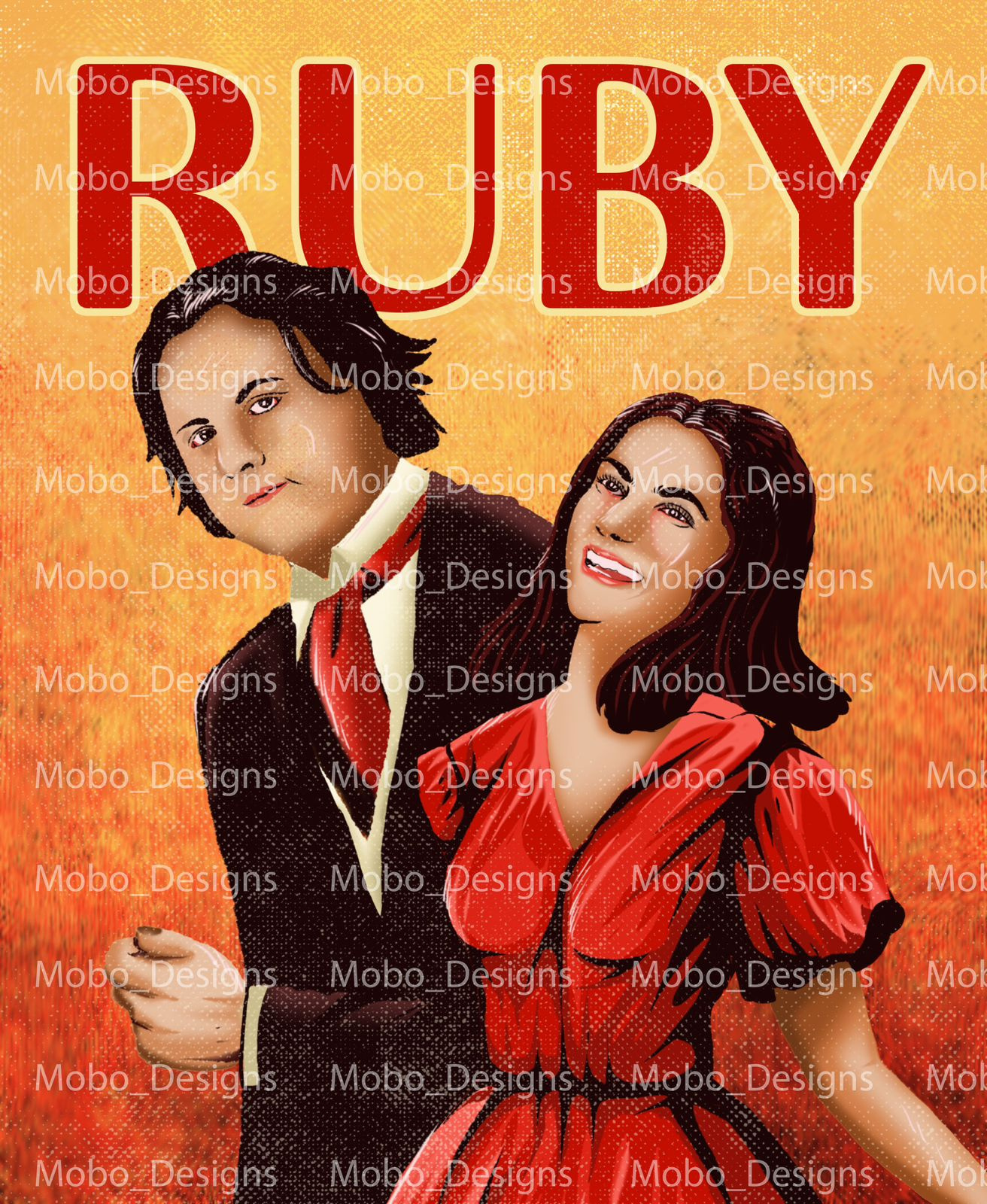 RUBY: A Story of Love in Crimson | Retro Poster Illustration adobe illustrator adobe photoshop brandidentity branding characterillustration creative illustrations design digital art graphic design illustration retro retro poster illustration storytelling vector