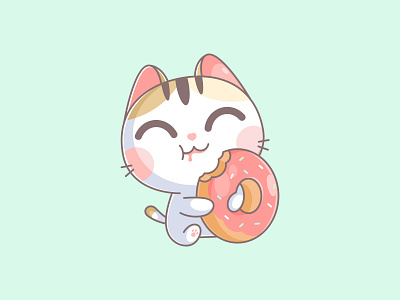 Eating donut animal cartoon cat character cute design donut eating fun funny illustration kitten kitty logo mascot pet vector