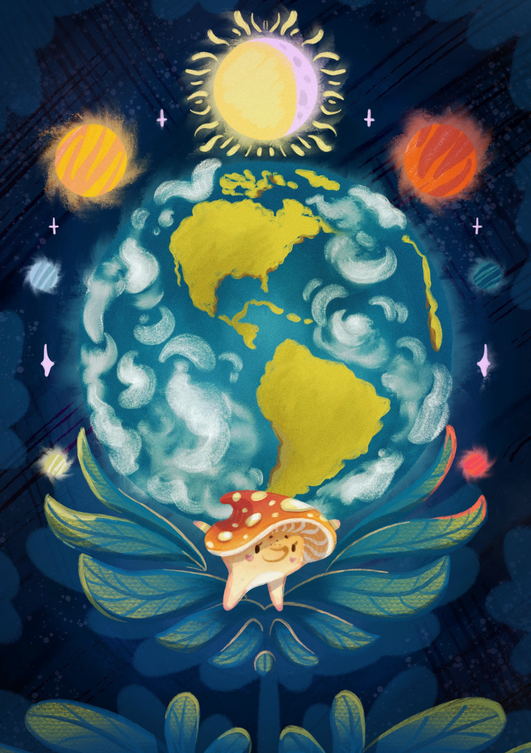 The World Mashroom character design and Illustration for Kids character design children illustration design illustration kid art mashroom postcard design procreate raster illustration world