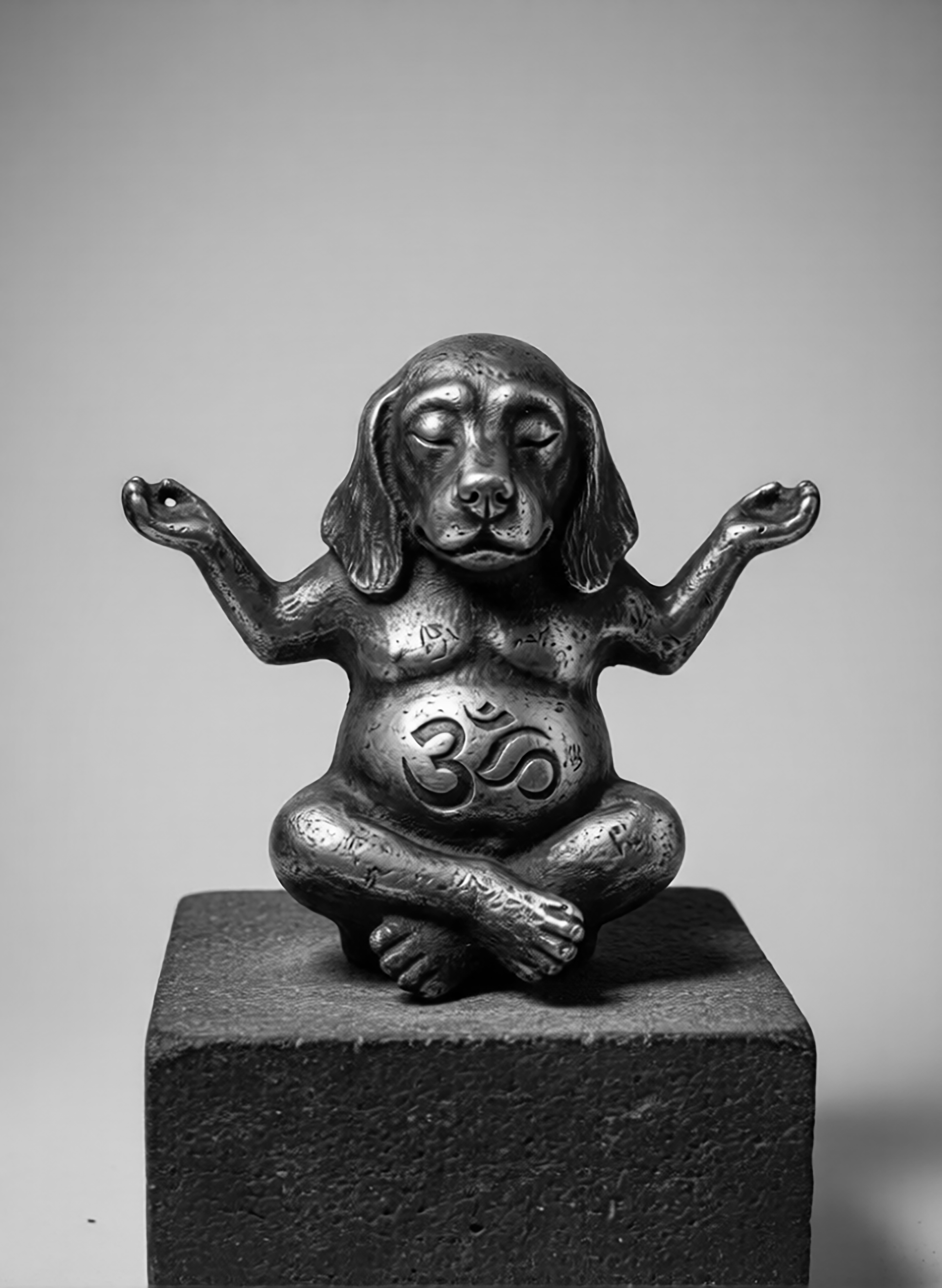 DZEN DOG art bronze character concept dark design engraving handmade meditation metal om sculpture spiritual statue symbol zen