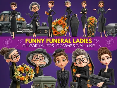 Funny Funeral Ladies Clipart, Quirky Undertaker Women Cliparts cliparts character cute funeral ladies dark humor cliparts disney characters funny funeral ladies planner cliparts quirky funeral ladies quirky undertaker women