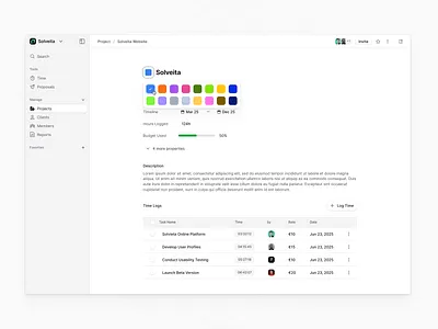 Change project color color dashboard illustration minimalist product design project management time ui ux