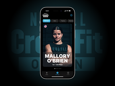 CrossFit Open Leaderboard Rankings app apple branding crossfit darkmode design exercise fan art fanart fitness ios iterations leaderboard mobile native tabbar typography ui ux