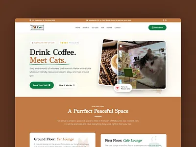 Cat Cafe Landing Page UI Design animal rescue booking ui cat cafe figma landing page ui design ux design warm design web design website redesign