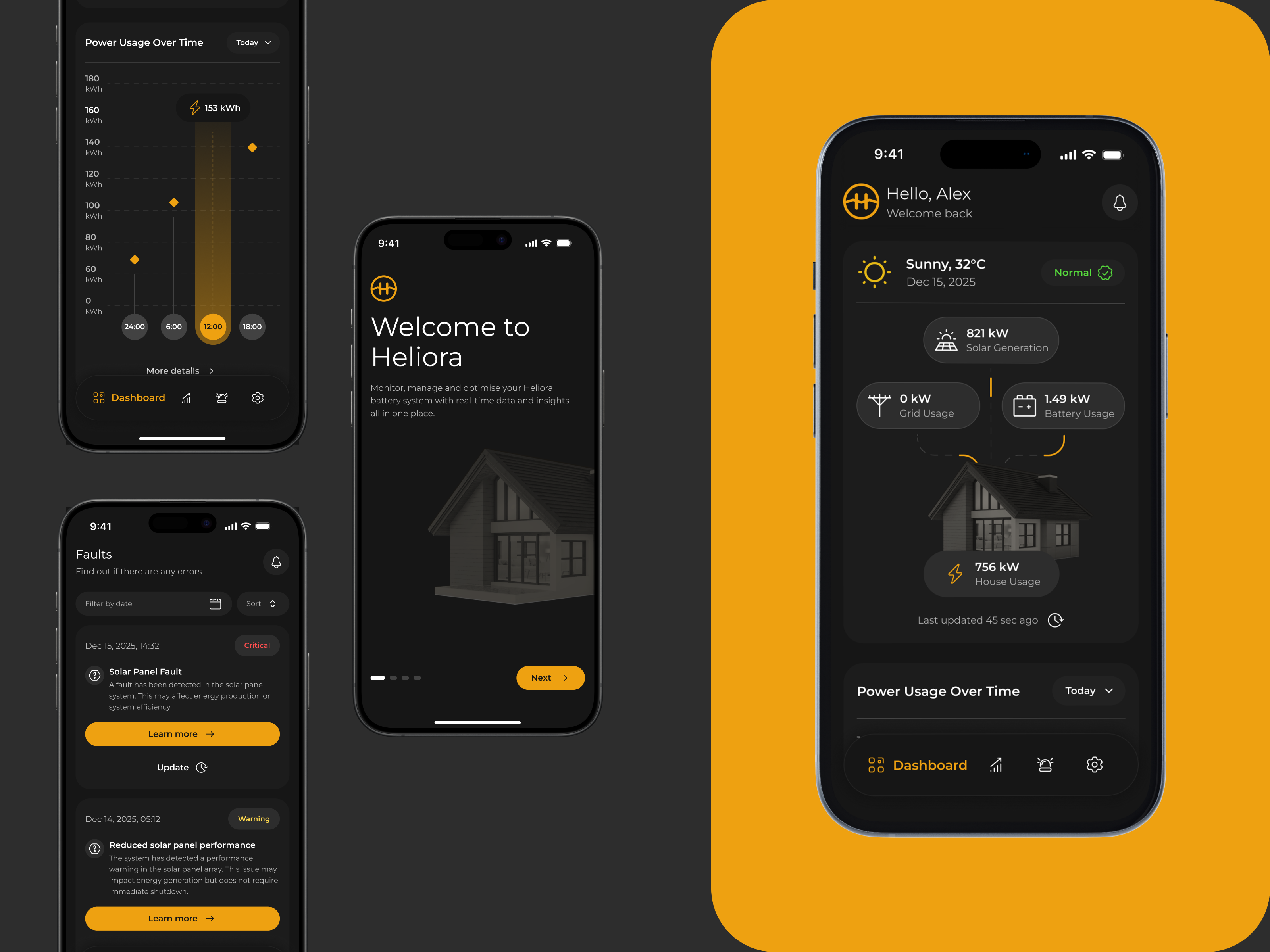 Smart Home Energy Ecosystem Heliora app design cleantech dark ui design dashboard design energy management system energy monitoring green tech home automation app ios app development mobile app product design real time data smart home app software development uxui design development