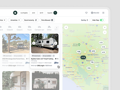 Campervan Search & Map for B2C Travel Marketplace