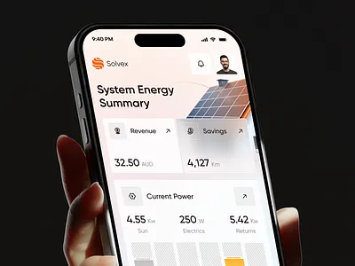 Clean Energy Mobile App — Solar Panel Monitoring Dashboard UI app cleanenergy design energy energy app energy dashboard energy ui monitoring monitoring dashboard power tracking renewable energy saas ui smartenergy solar app solar energy solar panel tech app ui web