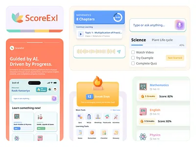 ScoreExl - AI Powered Education App appdesign branding education graphic design kids learning logo ui