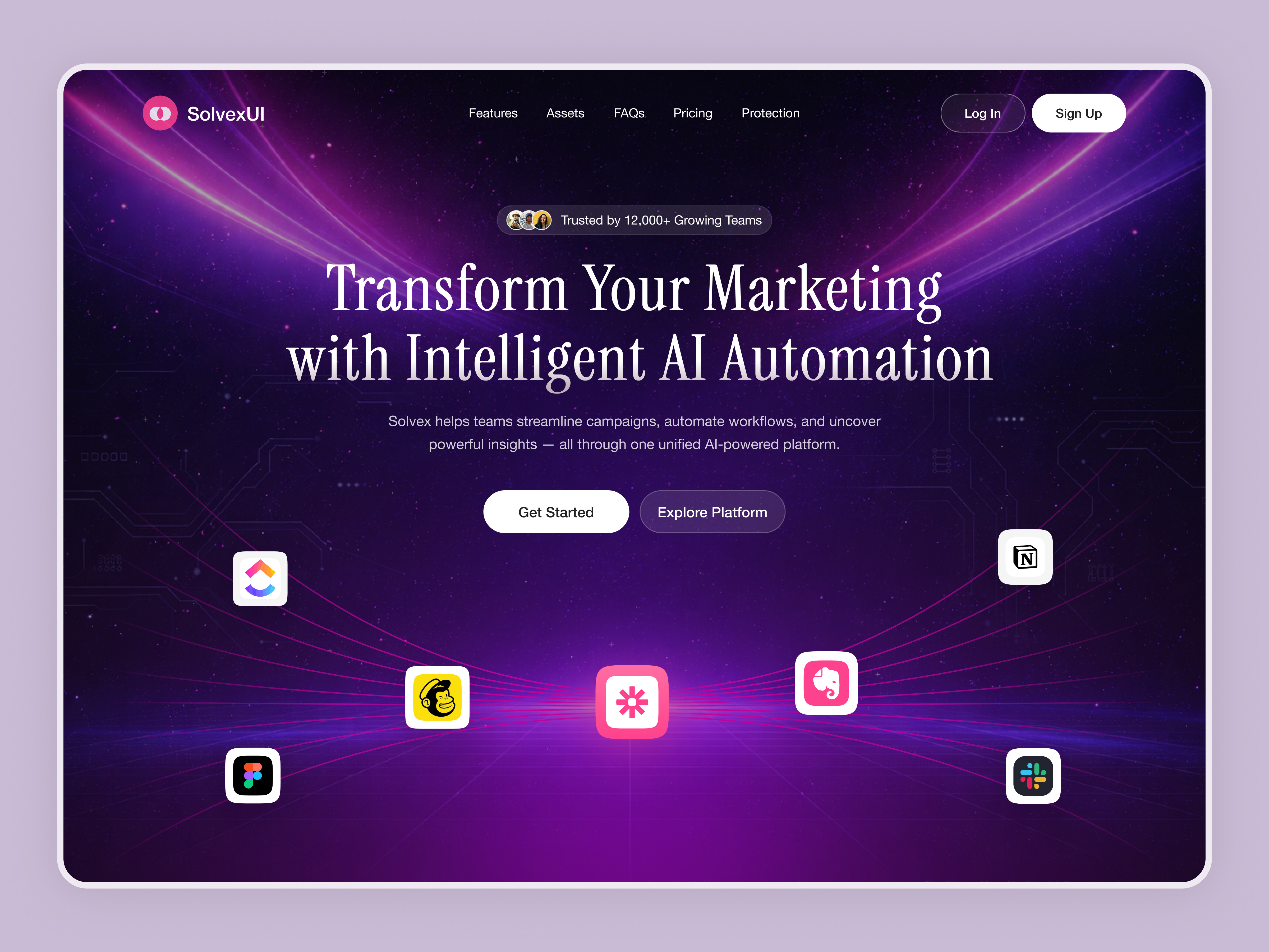 AI Marketing SaaS Landing Page ai ai agent ai chatbot ai platform ai saas artificial intelligence automation chatbot futuristic ui gradient ui landing page machine learning marketing product design saas startup website ui design web design webdesign website ui