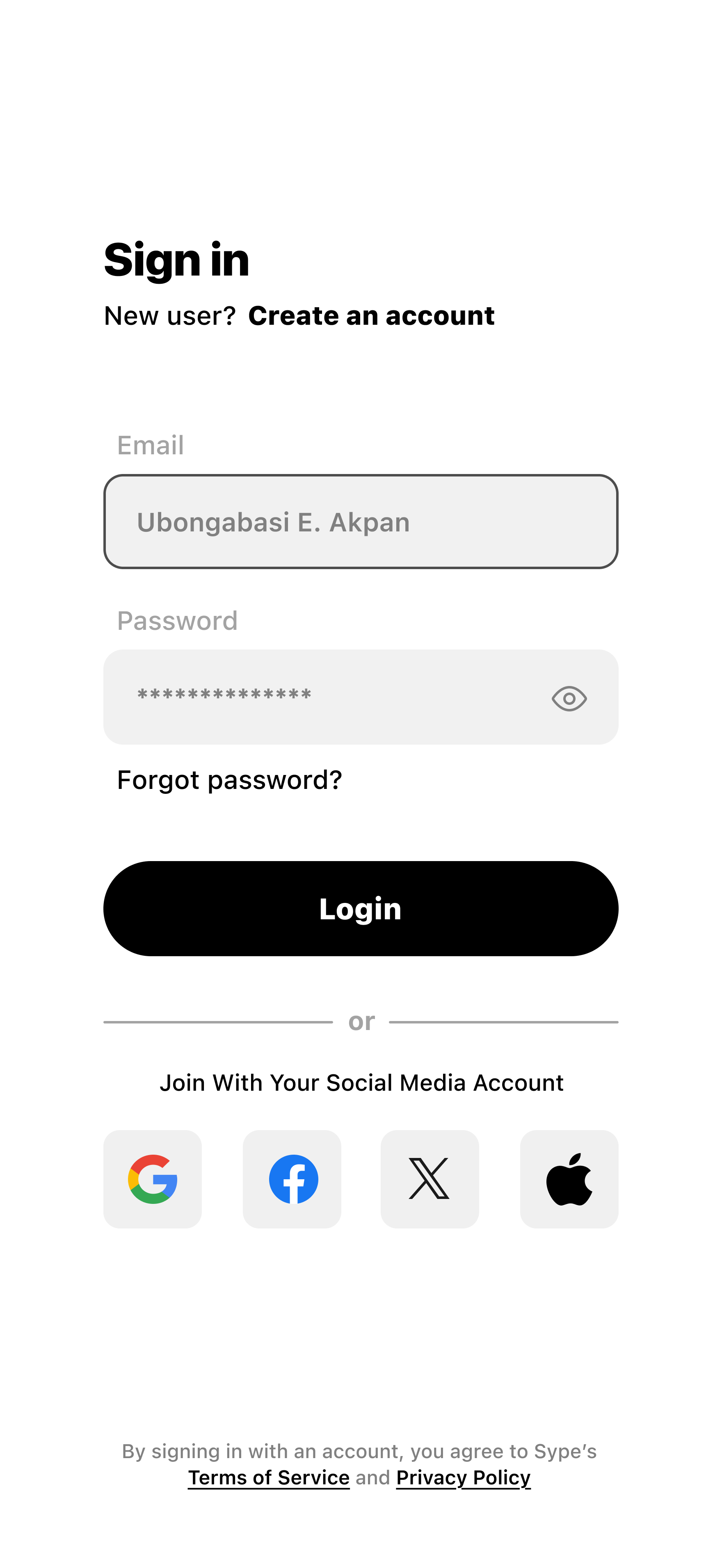 A simple Sign Up Page for a mobile app ui