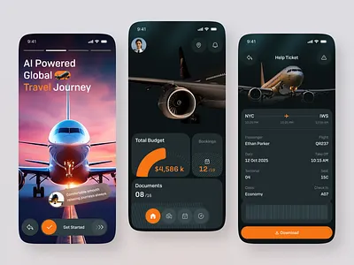 AI Travel App – Flight Booking Mobile UI ai app ai booking ai travel app booking app dashboard ui flight app ios ui mobile app design product design saas ui ticket booking tourism app travel app travel ui trip planner ui ui ux design ux