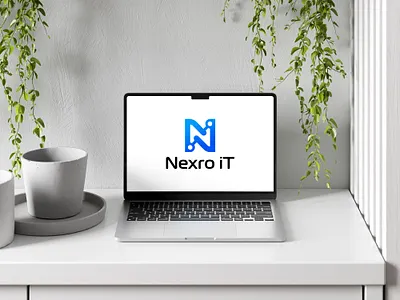 Nexro it Logo Presentation on Minimal Laptop Workspace Mockup branding concept art creative design design graphic design it logo logo modern logo vector