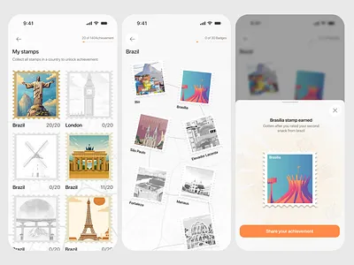Stamps and achievement ui design app design dailyui design illustration mobile ui product design ui uiux user experience ux