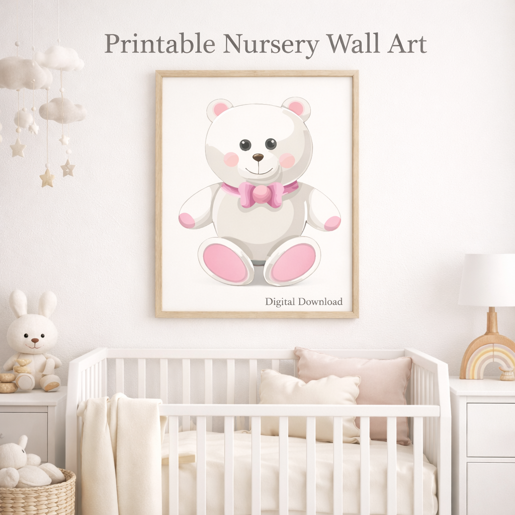 Pink Teddy Bear Nursery Wall Art