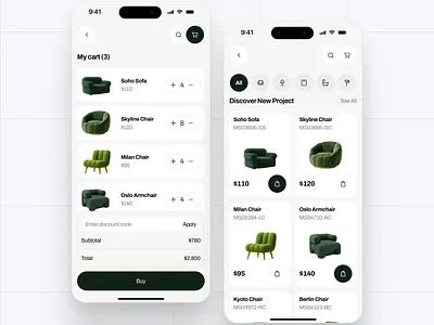 Furniture Store iOS App : Discover app branding clean design fashion furniture ios light theme luxury product startup store ui ux
