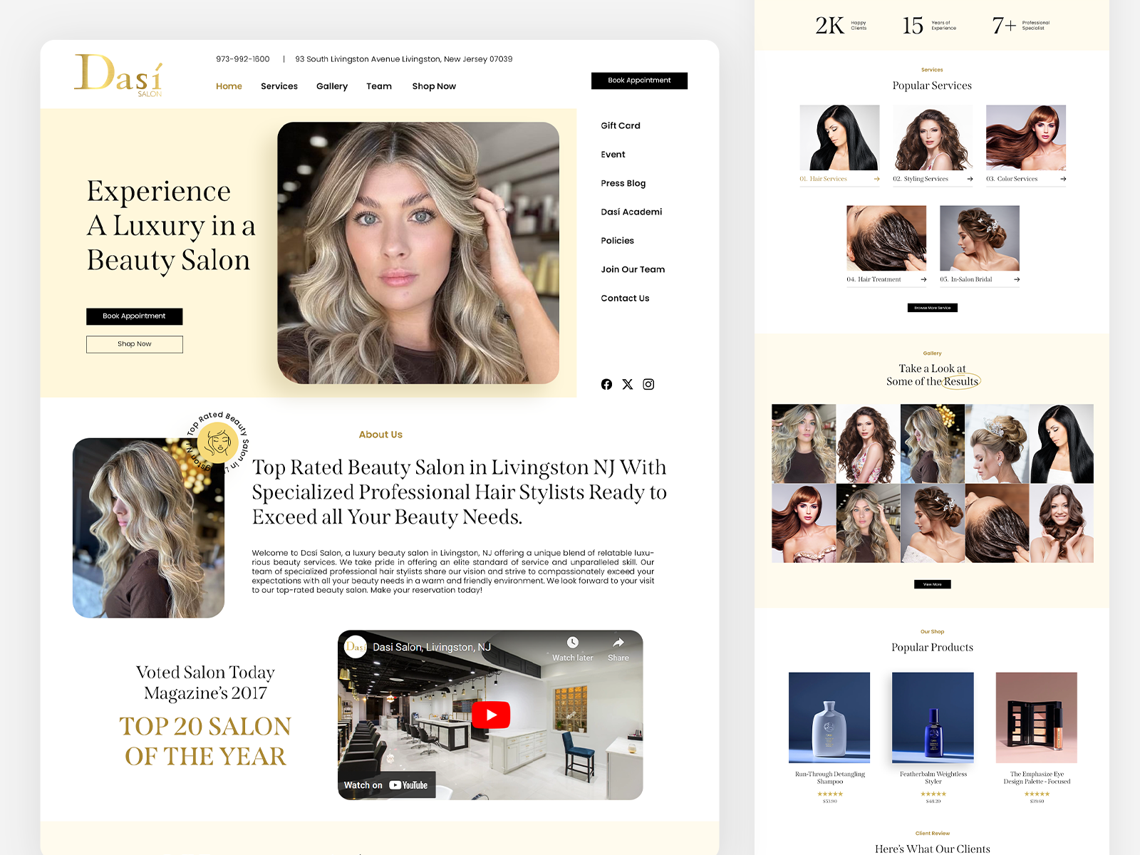 Luxury Hair & Beauty Salon Website UI beauty service beauty website booking website hair salon luxury design salon website ui web design website design