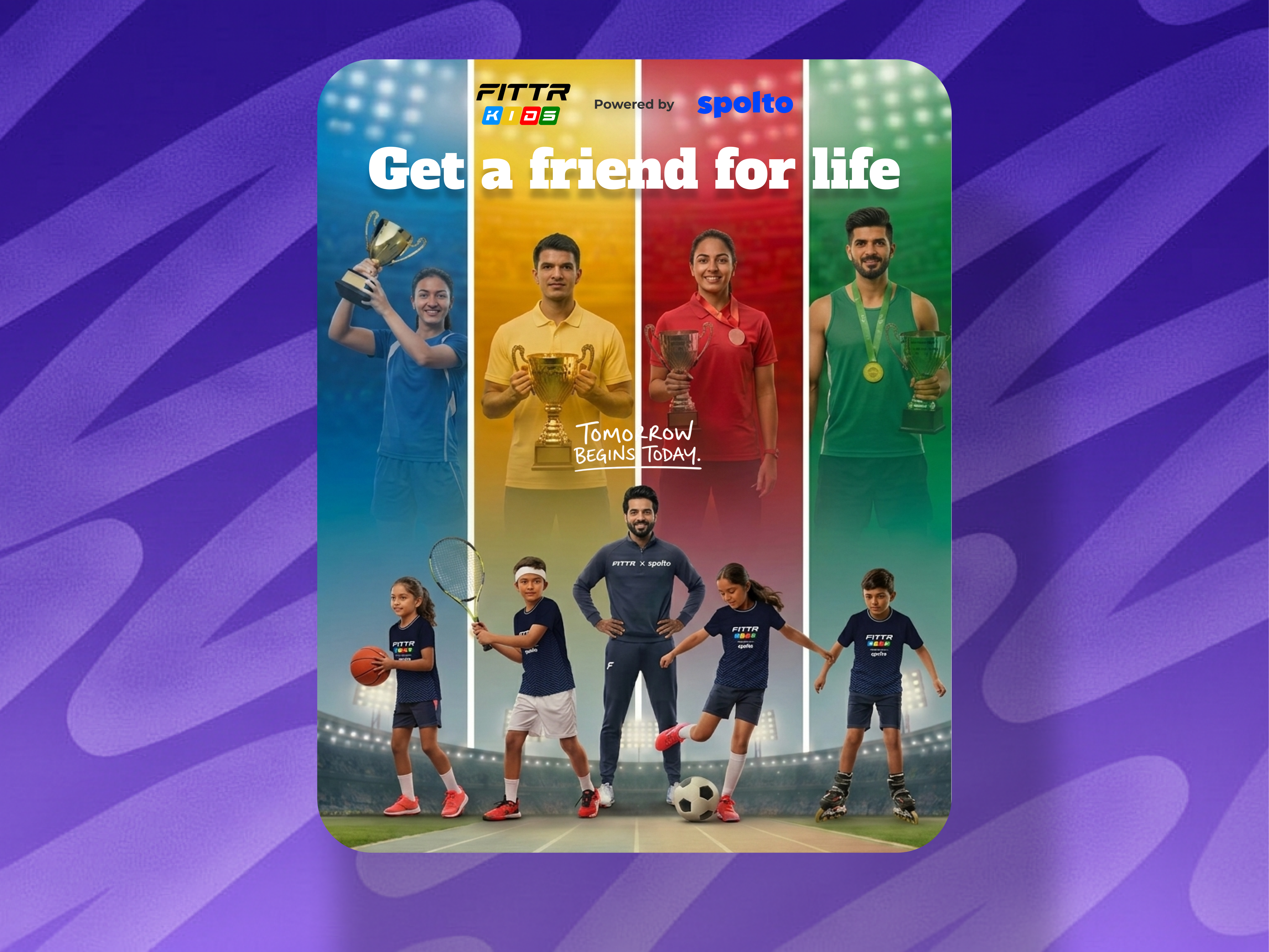 Social Media Post and Creatives - FITTR powered by SPOLTO ai coach coaching colorful creative creatives fitness health kids marketing minimalist playful post poster sleek social media sportive sports teams wellness