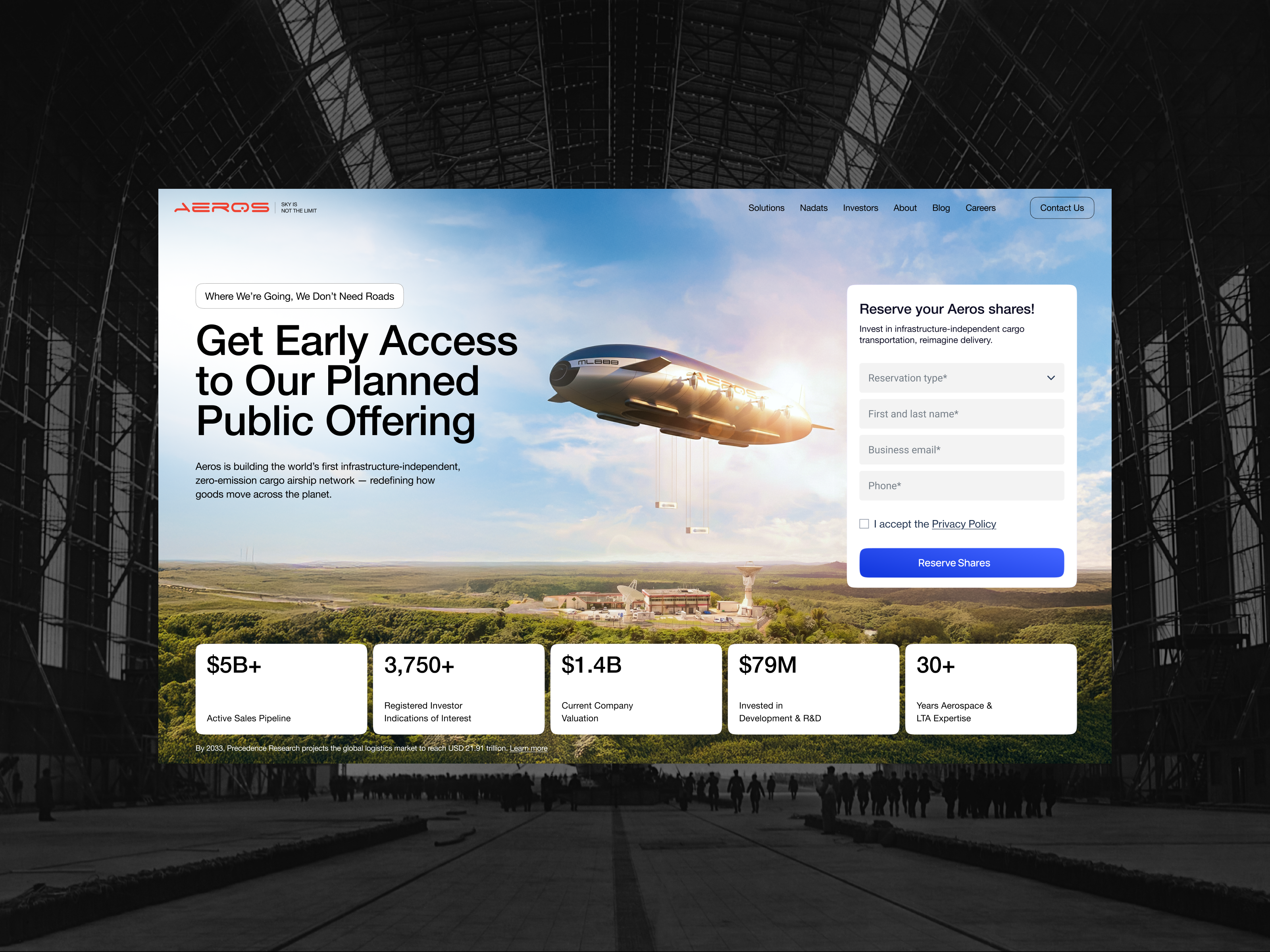 Aeros | Investor landing page for aerospace technology animation graphic design investment ipo landing page ui uiux website