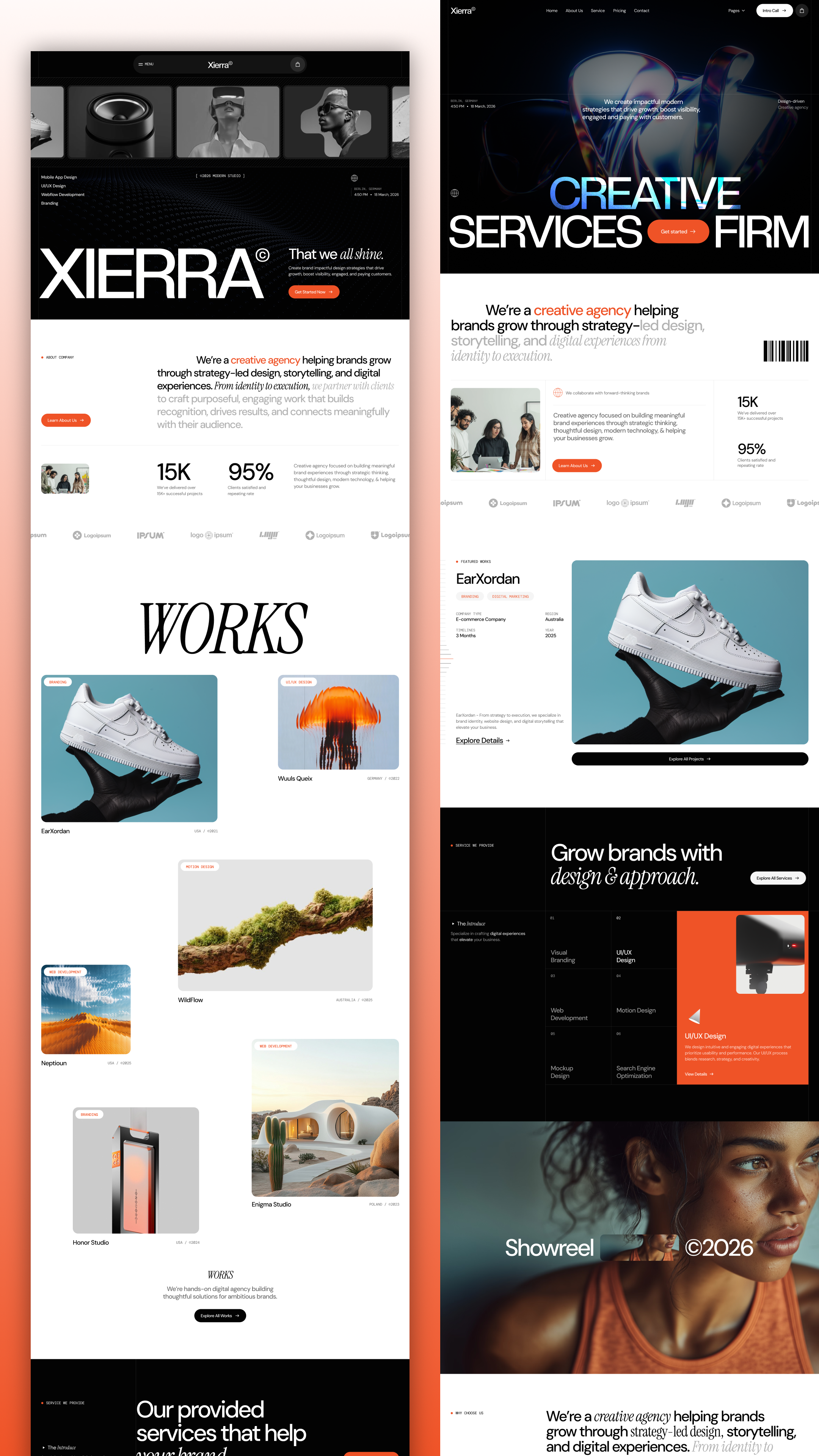 Xierra — Modern Agency & Portfolio Webflow Template animation development figma figmadesign framer madeinwebflow motion graphics ui uiux webflow