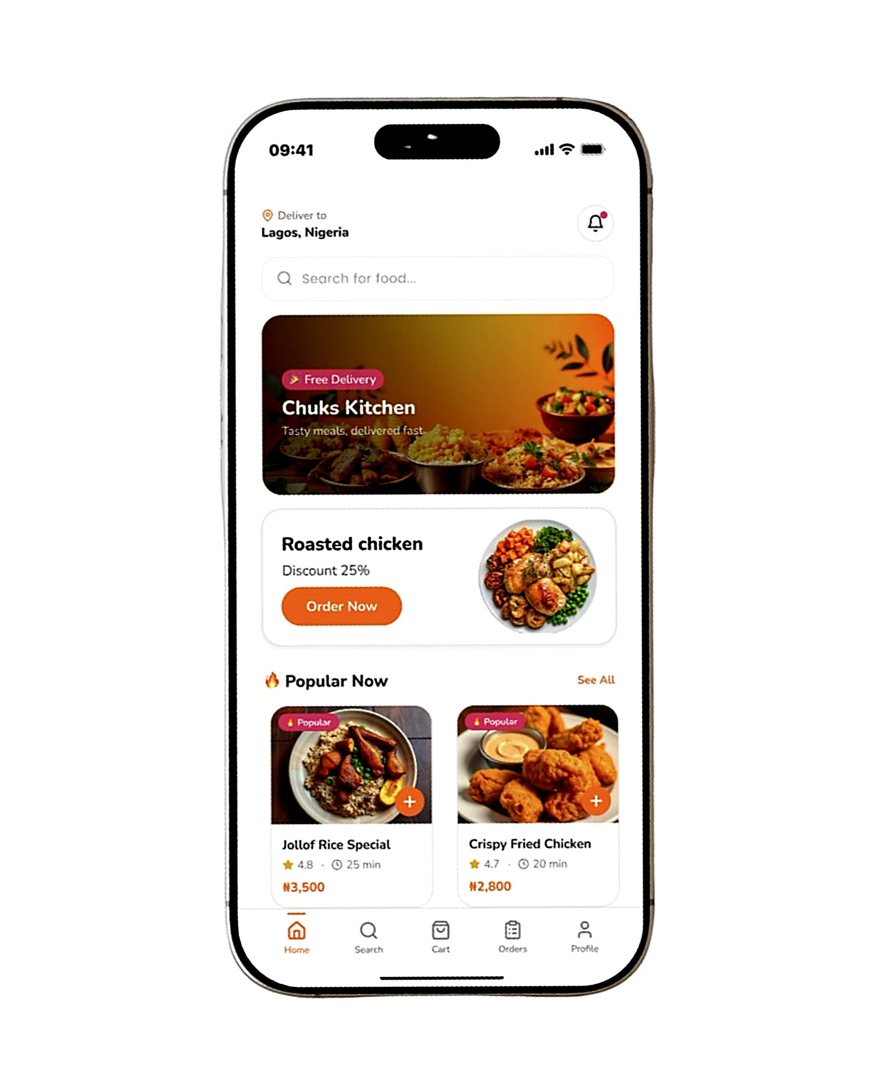Chuck’s Kitchen – Food Ordering App UI app app design design designer figma foodapp graphic design illustration interface iphone product design prototype typography ui uiux ux wireframe