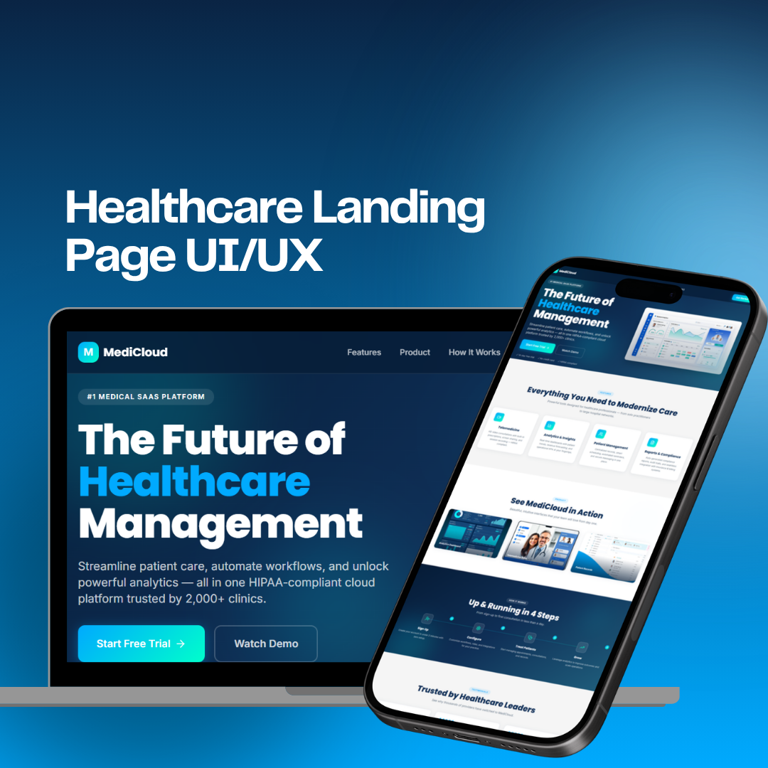 Healthcare SaaS Landing Page UI/UX Design | Medical Dashboard animation brand branding design designer graphic design medical landing page medical saas landing page medical website saas saas dashboard saas landing page ui uiux ux web design web development website design website designer website development