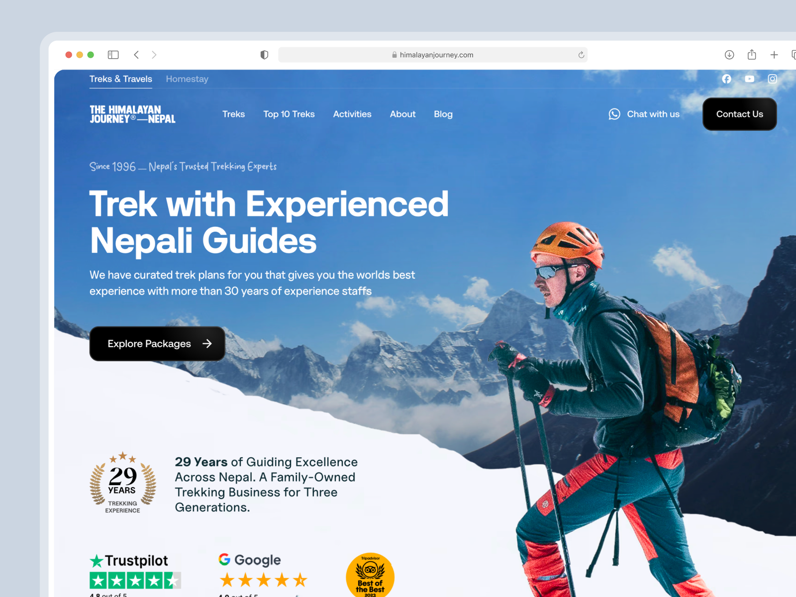 Himalayan Trekking Website Hero — Adventure Travel UI adventure ui design adventure website framer development hero section design landing page design modern website design tourism website design travel landing page travel website trekking website ui ux design web design web development web ui design website hero