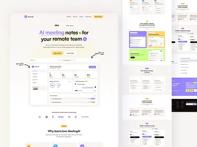 AI Notes Landing Page ai ailanding aimeetingnotes aitools landingpagedesign saasdesign saaslandingpage ui uidesign uxdesign webdesign