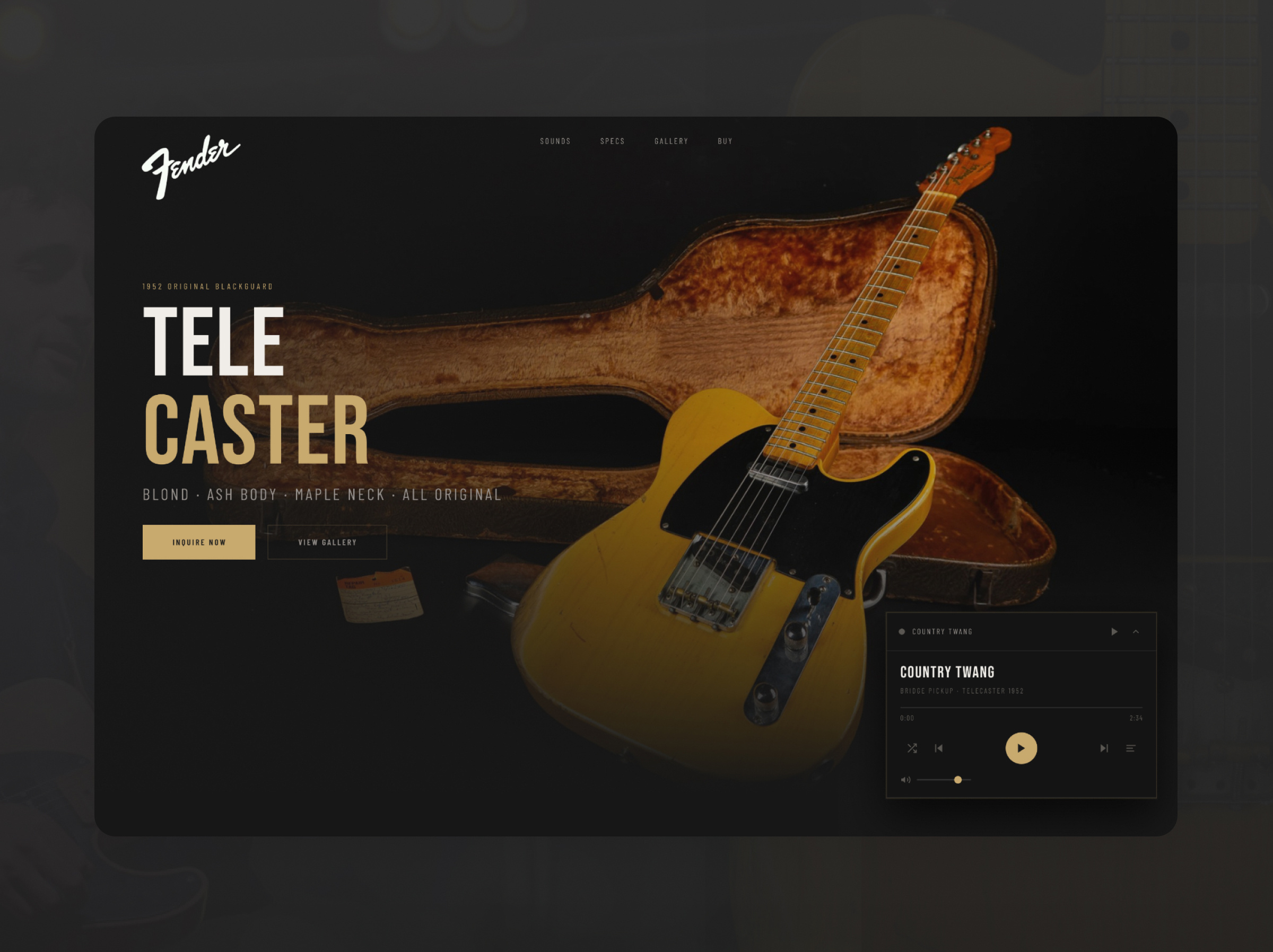 Landing Page - Fender Telecaster 1952 branding dar dark design fender guitar landing page marketing music telecaster ui ux design